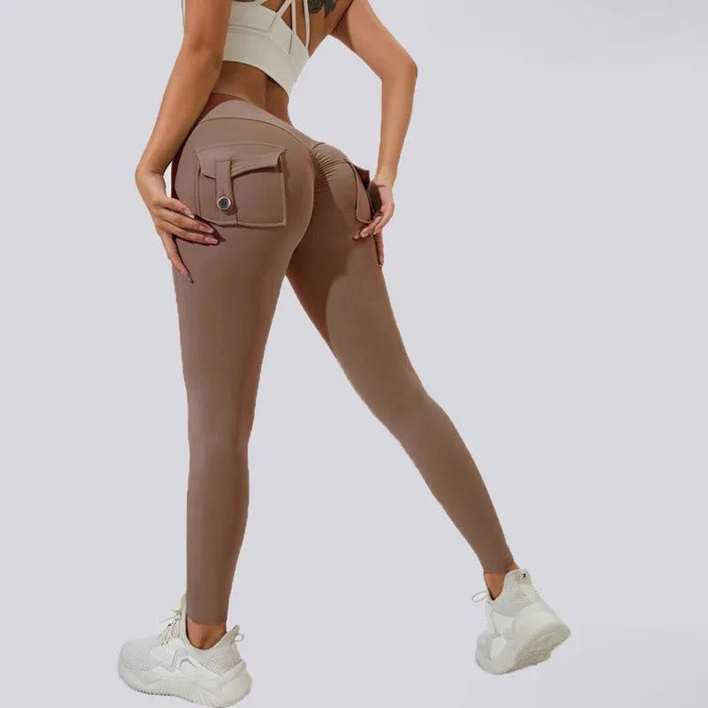 Scrunch Women Button Booty Pocket Sports Yoga Shorts Cycling Jogging Fitness High Waist Squat Proof Gym Active Leggings