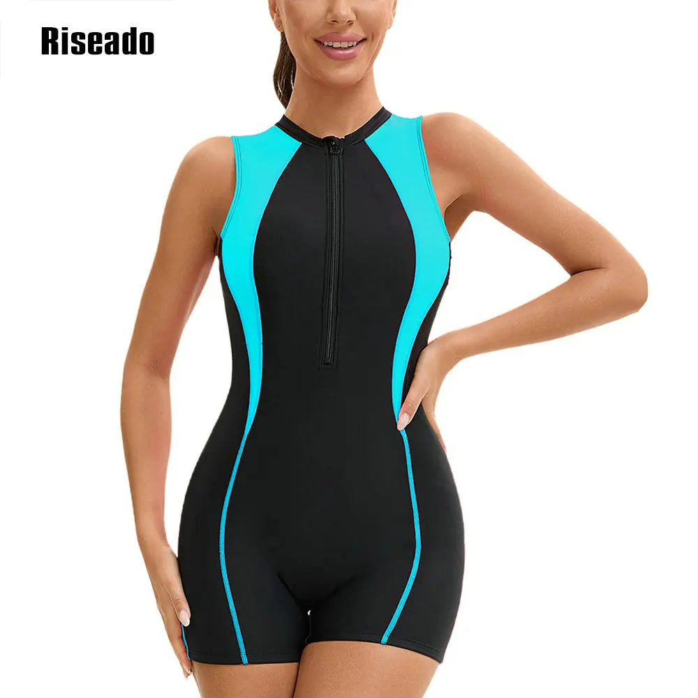 Riseado Female One Piece Korean Swimsuit abdomen control with Shorts Boyshort Sport Bathing Suit