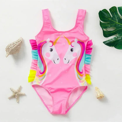 Girls One Piece Swimsuits Rainbow Print Backless Swimwear for Children Summer Kids Bathing Suits Bikinis 2-8 Years Children