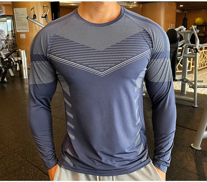 Men Fitness Compression Sport Shirt High Quality Running Long Sleeve Upper Clothing Crew Neck Sweatshirt Male Rash Guard Wicking