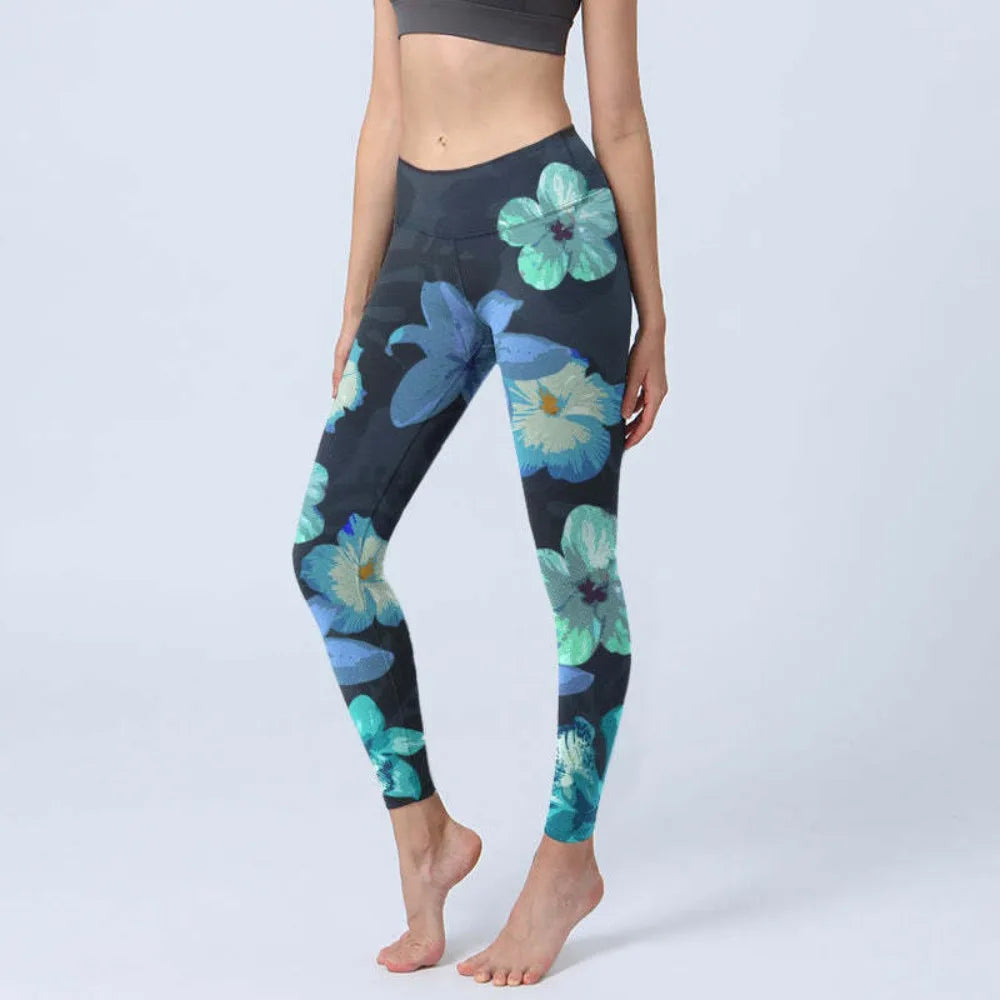 High Waisted Yoga Pants Leggings for Women Bamboo Print Workout Tights Non-See Through Gym Fitness Running Athletic Wear