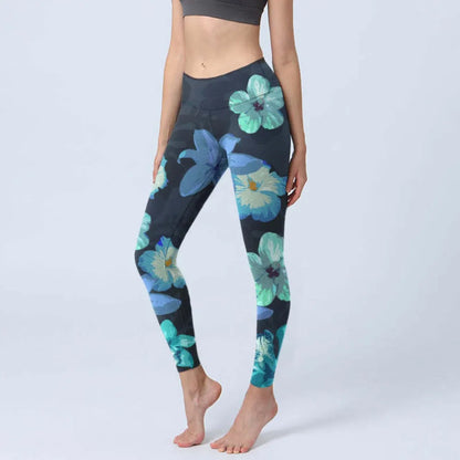 High Waisted Yoga Pants Leggings for Women Bamboo Print Workout Tights Non-See Through Gym Fitness Running Athletic Wear