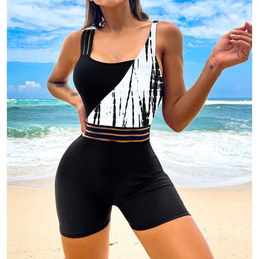Women's Printed One-Piece Swimsuit with Fixed Straps