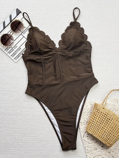 Lady Solid Swimwear Women Ruffle Push UP One Piece Swimsuit Monokini Strapped Backless Beach Bathing Suit