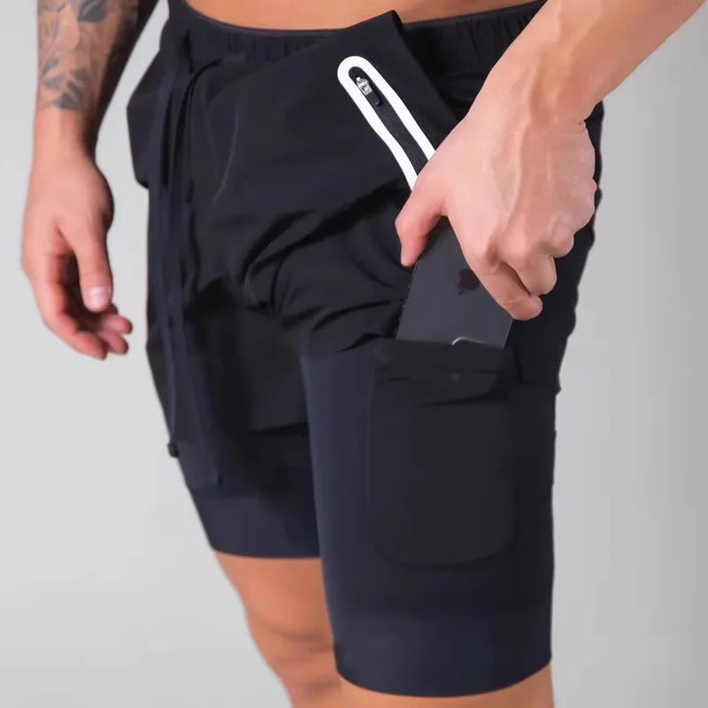Running Training Men's Sports Shorts Double-layer Anti-glare Quick-drying Fitness Shorts