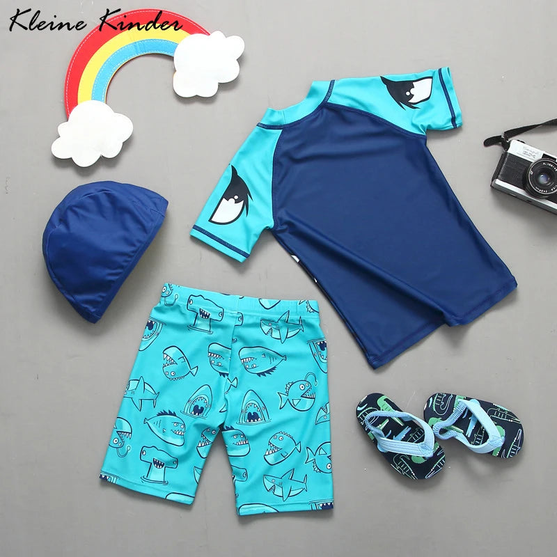 Boys' Cartoon-Print Short-Sleeve Rash Guard & Shorts Set
