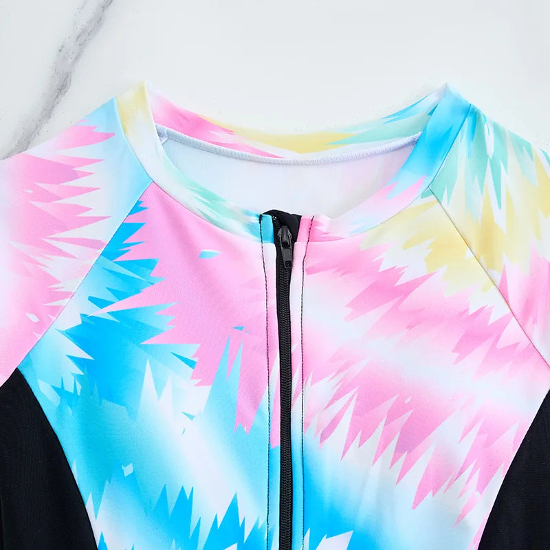 Long Sleeve Girls One Piece Swimsuit 7-12 Year Kids Swim Suit Children's Swimwear 2025 Patchwork Surf Bathing Suits Cap