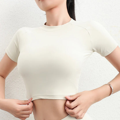 2-Piece Pack Nylon Top Women T-shirt Gym Yoga Shirts Fitness Tight Elastic Breathable Sports Top Womens Clothing 5 Colors