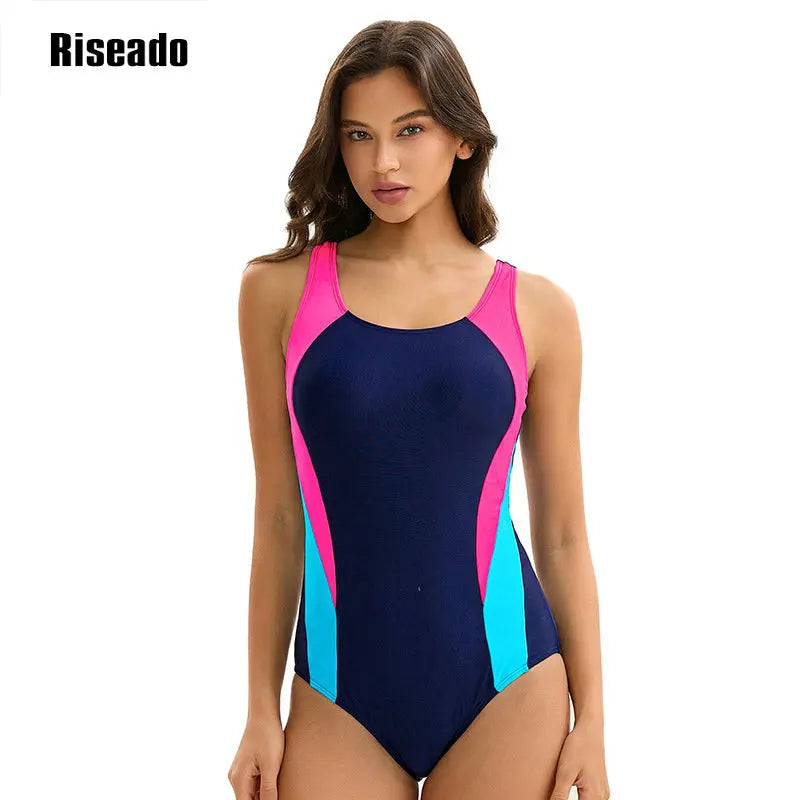 Women's One Piece Swimsuits Tummy Control Athletic Full Coverage Bathing Swim Suit Color Block Slimming Swimwear