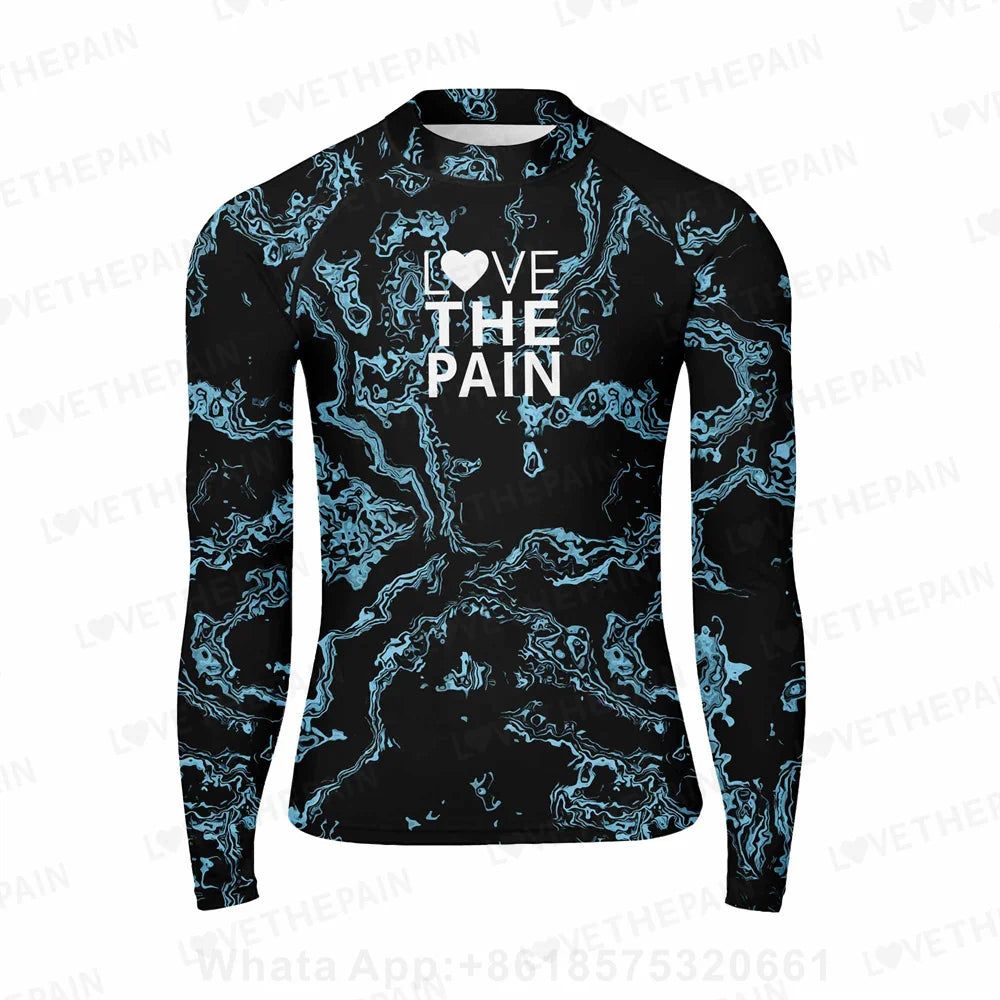 Love The Pain Men Rash Guard High-Elastic Long Sleeve Surfing Swimsuit Top Water Sports Fitness Quick-Dry Diving Surf RashGuard
