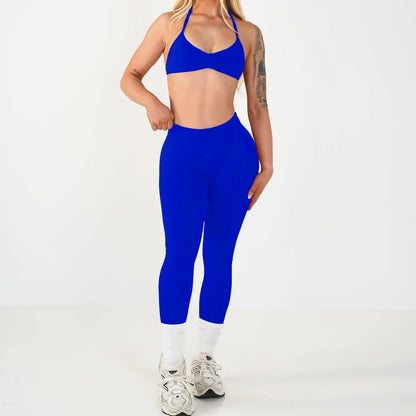 2PCS Seamless Yoga Set Women Workout Scrunch Leggings Strappy Sports Bra Fitness Gym Clothing Workout Set XP389