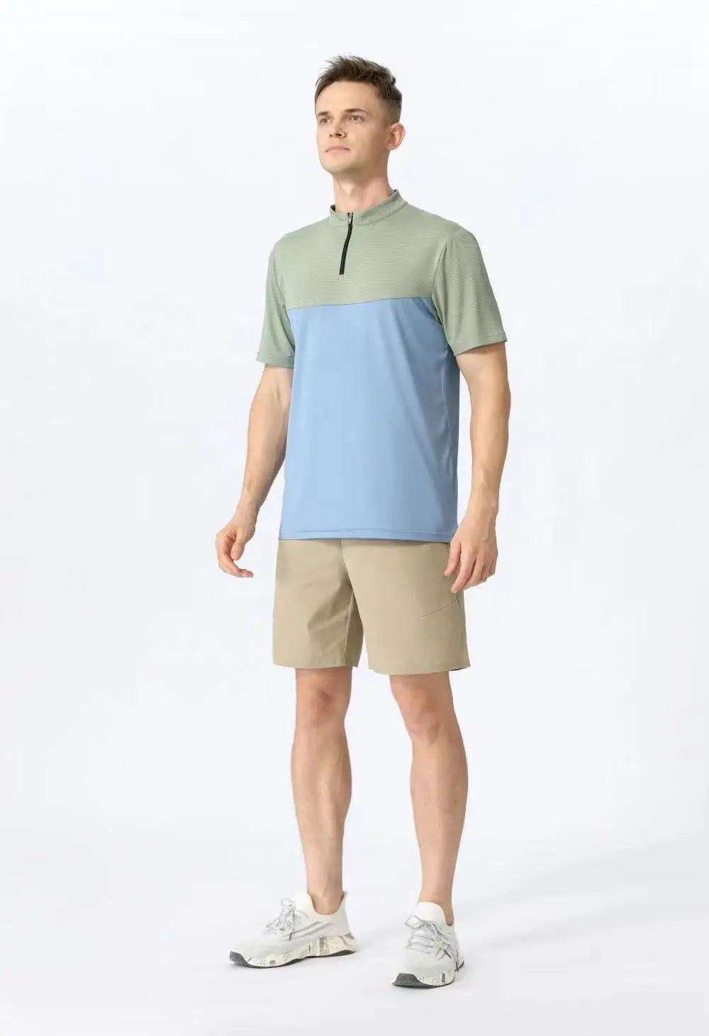 Men Slim Fit Track Top Men's Half Zipper Stand Collar Sports T-shirt with Short Sleeves for Running Fitness Training Breathable