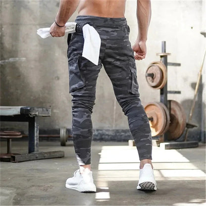 Sweatpants Men's Gym Fitness Pants Men's Running Jogging Training Tight Sports Cargo Pants Pocket Decoration