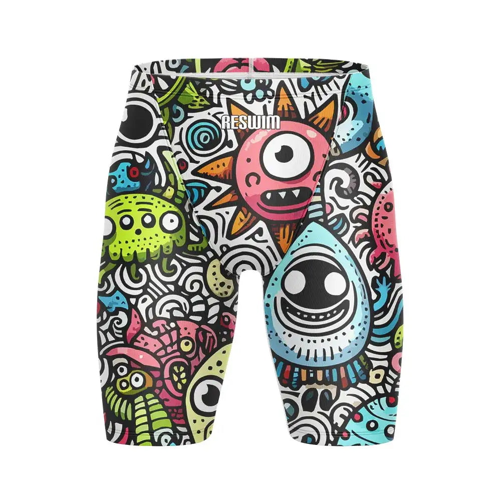 Cartoon Swim Jammer Endurance Athletic Training Swimsuit Men's Beach Swimming Trunks Lycra Swimwear Jammers GYM Tight Surf Shorts