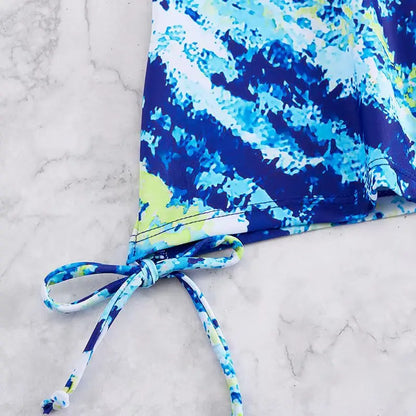 Printed Tankini Set Two Pieces Swimsuit Women Drawstring Swimwear Female & Long knee Shorts Bathing Swimming Swim Suit