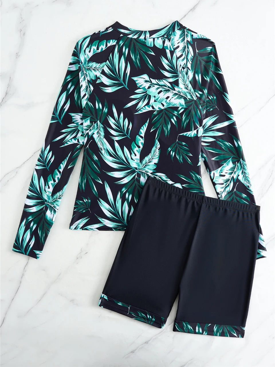 Long Sleeve Zipper Surfing Swimsuit Print Shorts Swimwear Women Two Pieces Diving Clothes Beachwear Bathing Swimming Suit