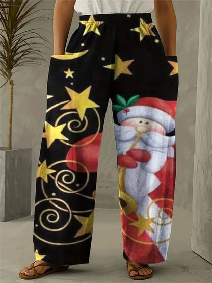 Women's Wide Leg Pants Christmas Tree Printed Trousers Women's Casual Christmas Gifts Elegant And Exquisite Pants
