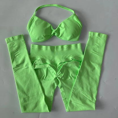 2 Pieces Set For Woman Strappy Yoga Bra Sports Top Workout Leggings Set Seamless Gym Set Fitness Clothes Outfit Activewear
