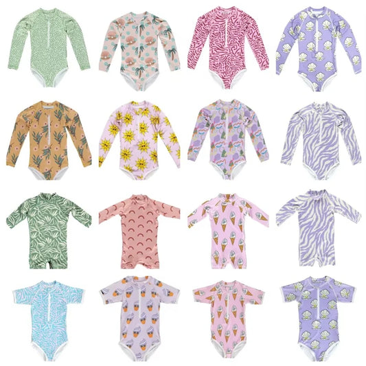 Toddler Girls Swimwear Summer Baby Rash Guard Long Sleeve Swimsuit Boys Bathing One-Piece Kids Clothes