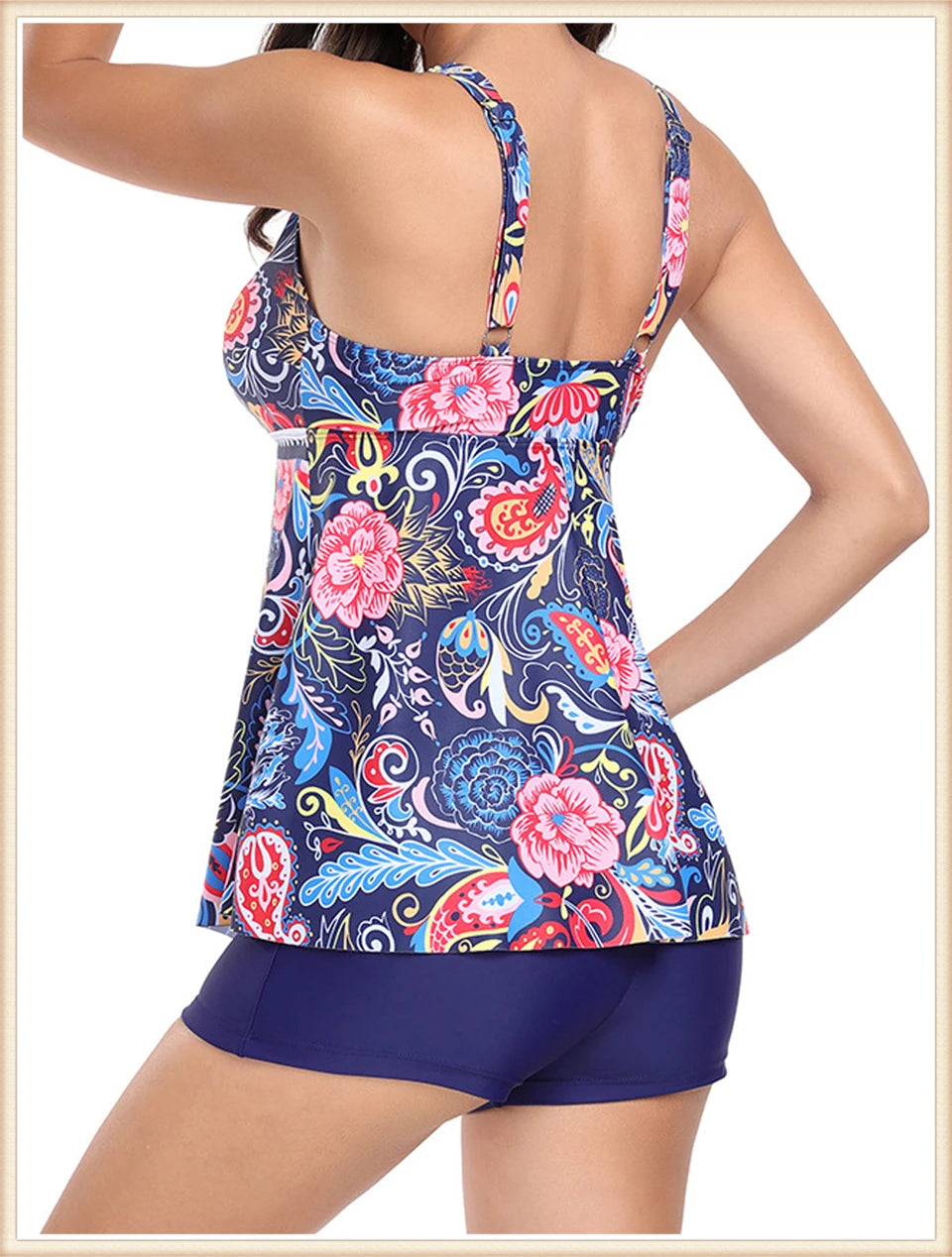 Two Piece Swimsuit Women V-Neck Print Tankini Set Female High Waist Swimwear Beachwear Bathers Bathing Swimming Suit Summer