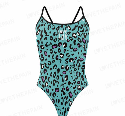 Love The Pain Leopard Print One Piece Swimsuit Thin Straps Versatile V-back Women's Swimwear Monokini Triathlon Swimsuit