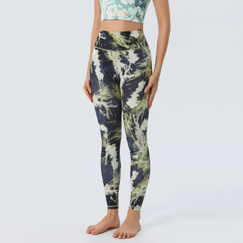 Women's Color Print High Waisted Yoga Pants Quick-Dry Tummy Control 7/8 Length Workout Leggings for Gym, Pilates, Everyday Wear