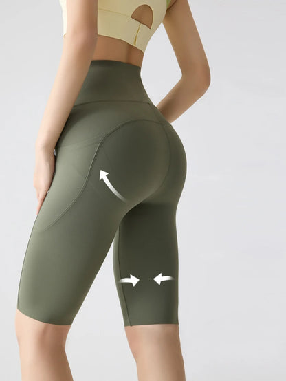 Pocket Yoga Sharkskin Bicycle Shorts Women Thin High Waist Push Up Light Feeling Sports  Fitness Cycling Shorts
