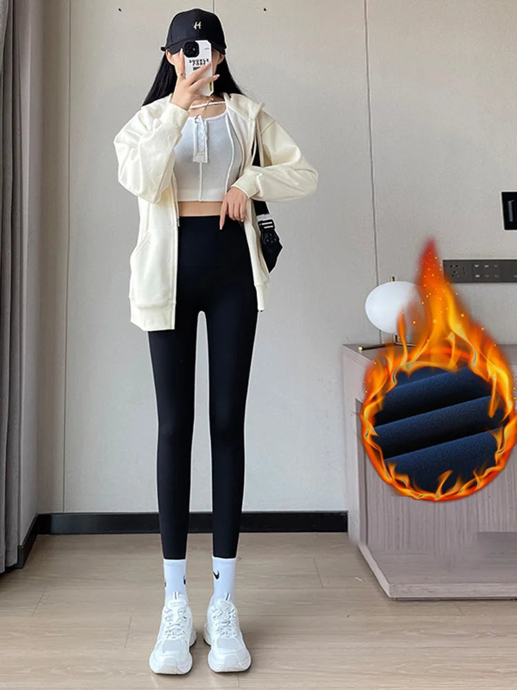Streamgirl Winter Warm Leggings Women Push Up High Waist Velvet Pant Skinny Gym Push Up Fitness Leggings With Fleece Lined Women