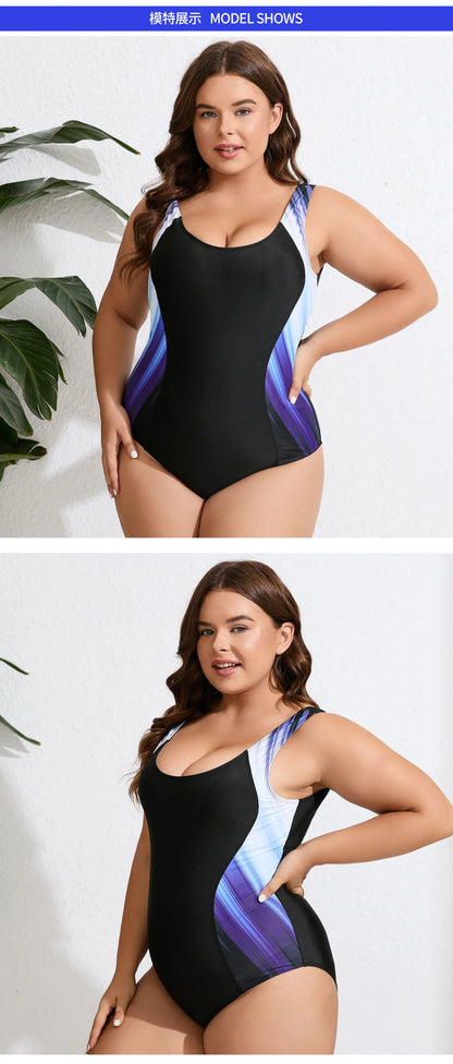 Print Patchwork Plus Size Swimwear Women Strapped Large Curvy One Piece Swimsuit Lady Big Bathing Suit