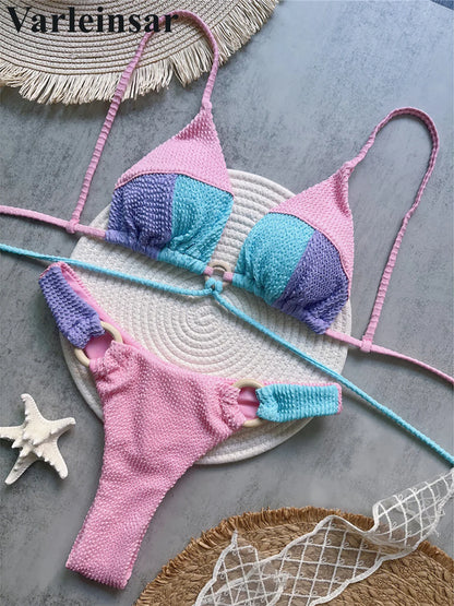 Wrinkled Crinkled Splicing Brazilian Bikini Women Swimwear Two-pieces Bikini set Female Swimsuit Bather Bathing Suit Swim