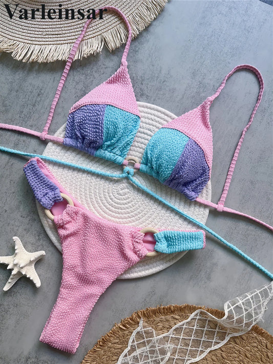 Wrinkled Crinkled Splicing Brazilian Bikini Women Swimwear Two-pieces Bikini set Female Swimsuit Bather Bathing Suit Swim
