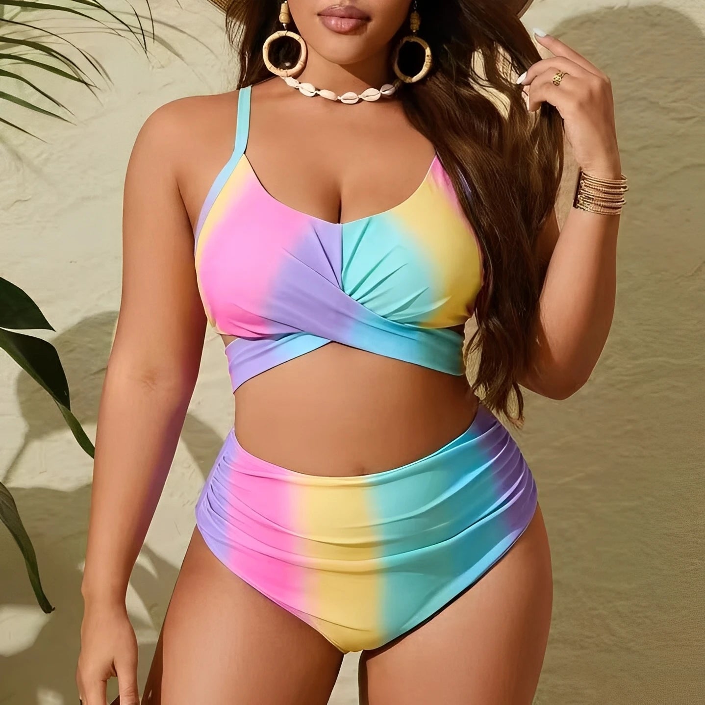 Large Plus Size Bikinis High Waist Swimsuit Women 2 Pieces Strappy Swimwear Female Bathers Bathing Swimming Swim Suit  4XL