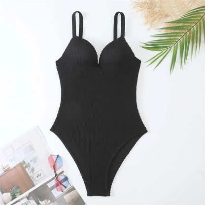 S - XL Ribbed Push Up Swimsuit Female Swimwear Women One Piece With Bra Cup Bather Bathing Suit Swim