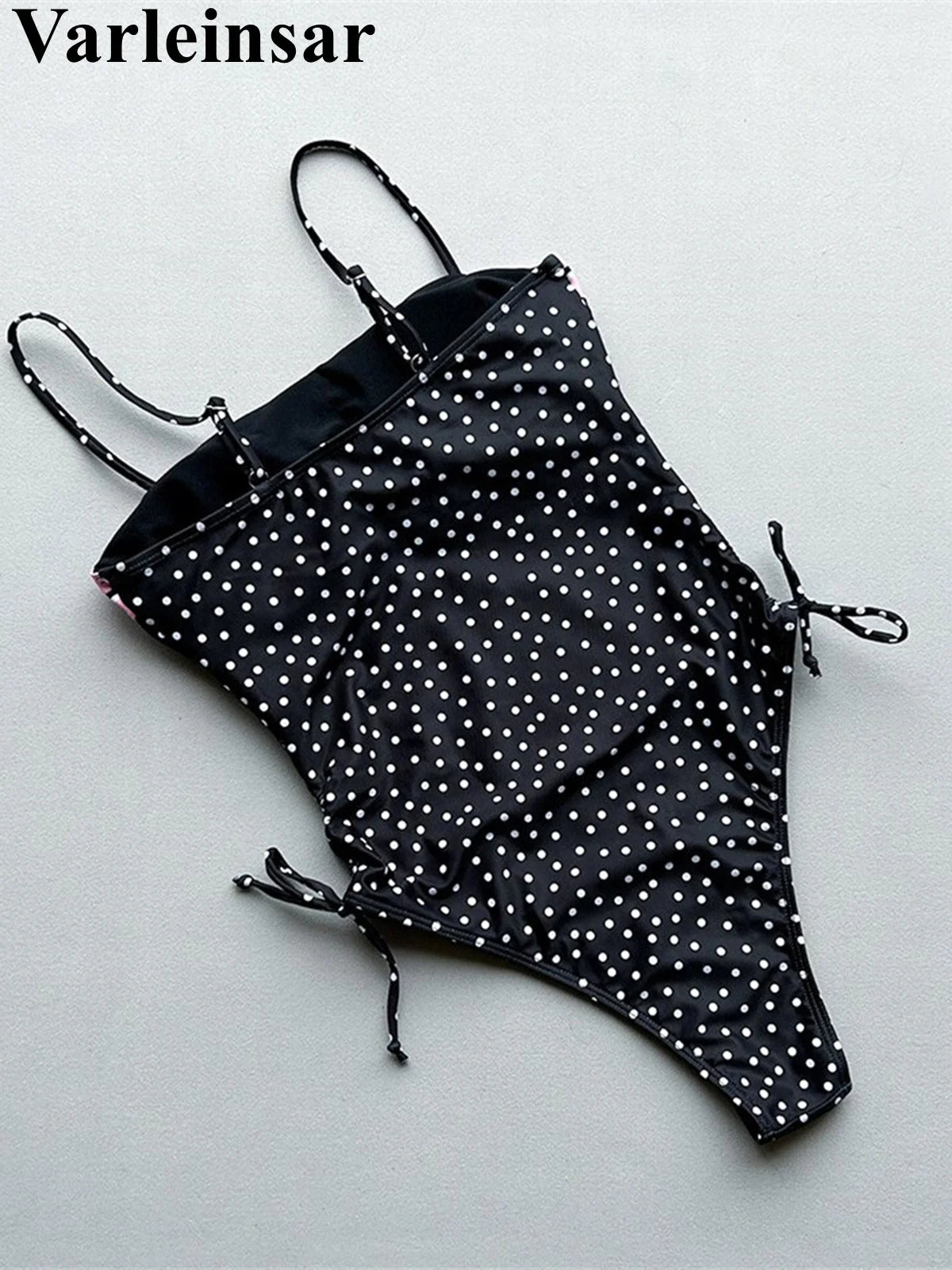 Splicing Dots Printed Lace Up One Piece Swimsuit Women Swimwear Female High Leg Cut Monokini Bather Bathing Suit Swim