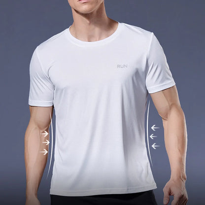 Mens Short Sleeve Sport t Shirt Quick Dry Running t-Shirt Breathable Fitness Shirt Top Ice Silk Gym Football Jerseys Man Clothes