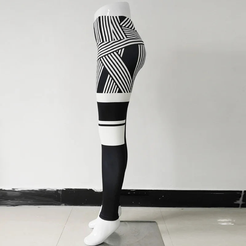 Seamless Yoga Leggings for Ladies Sportswear Young Girls Stripe Digital Printing Tight Pants Gym Push Up Trousers