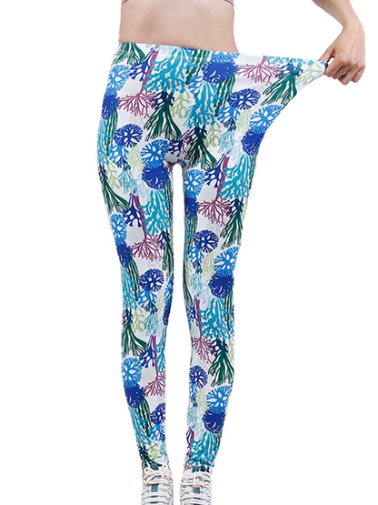 Floral Fashion Women Leggings Beautiful Leaf Floral Printing High Waist Jeggings Stretch Pant
