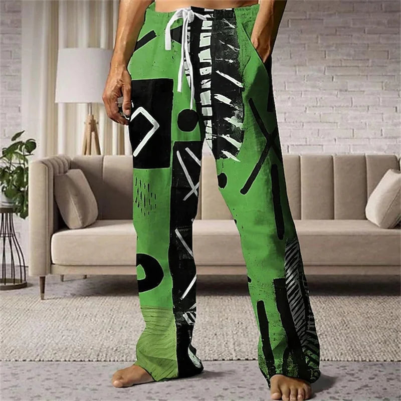 Stylish Men's Casual Pants Retro Classic Print Casual Pants Beach Wide-Leg Pants Streetwear Loose-Fit Athletic Pants