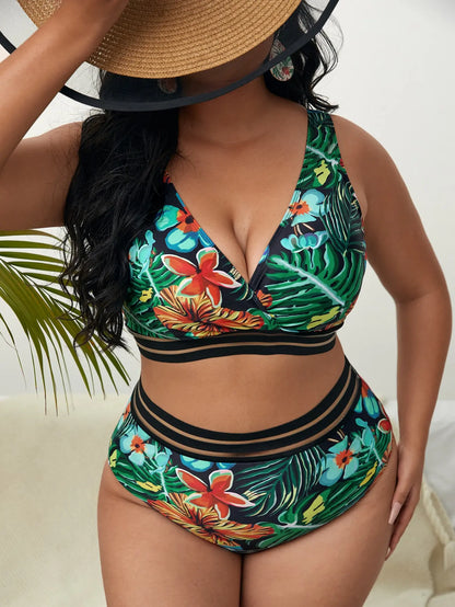 Floral Bikini Large Swimsuit Women Plus Size Swimwear Female High Waist Bathers Bathing Swimming Swim Suit Beachwear