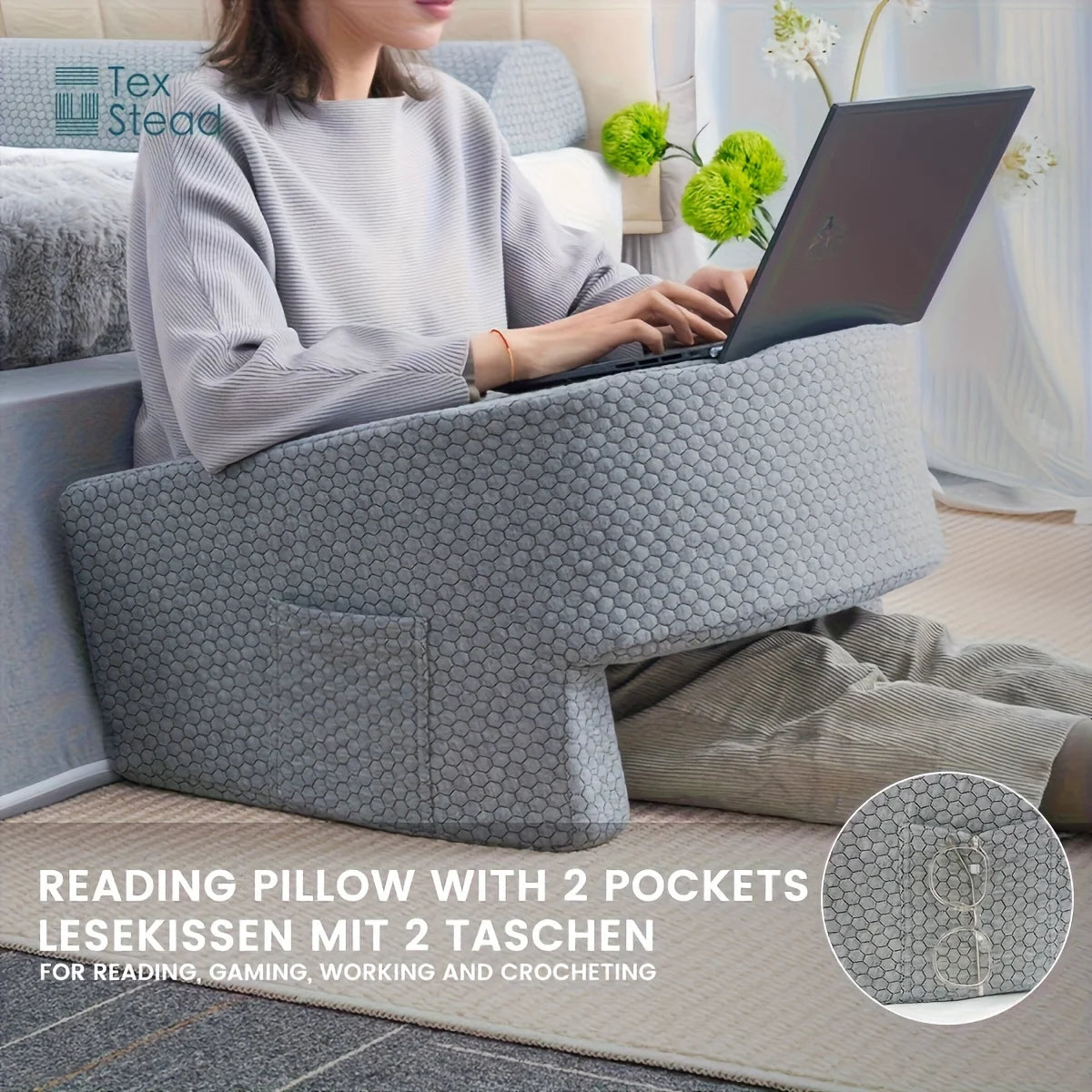 gaming armrest pillow, memory foam reading pillow, oversized support cushion, removable washable cover,,long session support,