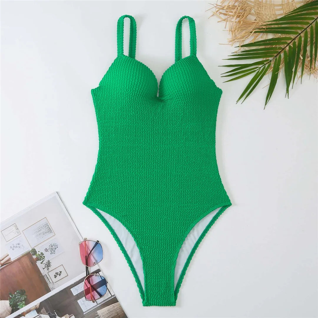 S - XL Ribbed Push Up Swimsuit Female Swimwear Women One Piece With Bra Cup Bather Bathing Suit Swim