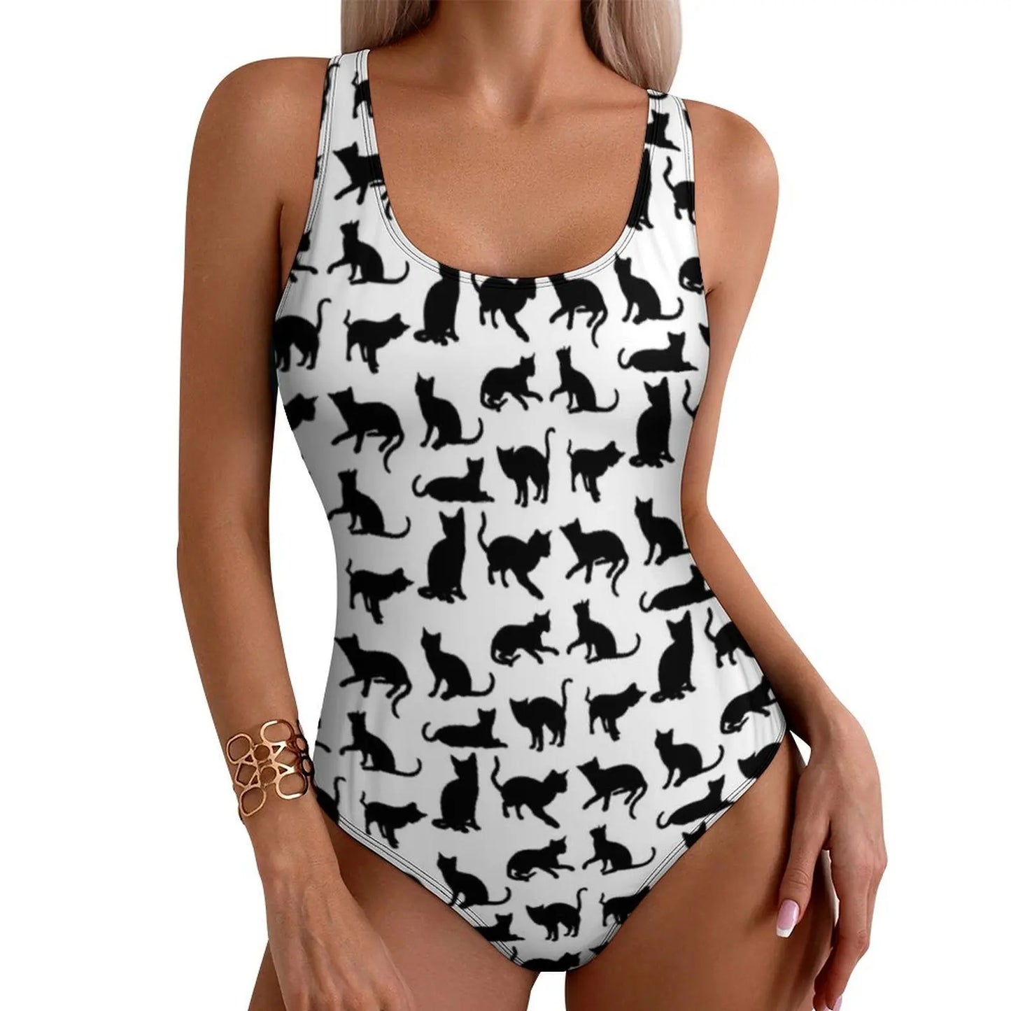 Funny Cat Swimsuit Colorful Cats Pop Art Swimwear One-Piece Fitness Bodysuit Cut Out Bathing Suits Ladies Push Up Beachwear