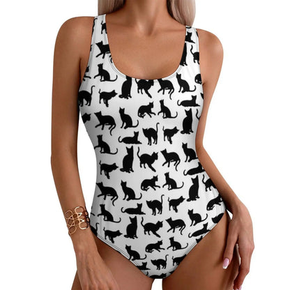 Funny Cat Swimsuit Colorful Cats Pop Art Swimwear One-Piece Fitness Bodysuit Cut Out Bathing Suits Ladies Push Up Beachwear