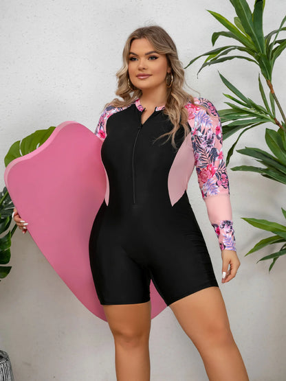 Large Size One-Piece Surfing Suit , Summer Women's Long-Sleeved Sun-proof Snorkeling Suit Swimsuit