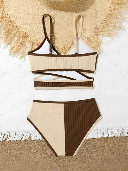 Girls Wrap Cross Bikini Swimsuit High Waist Kids Swimwear Female Children Bathers Bathing Swimming Swim Suit Beachwear