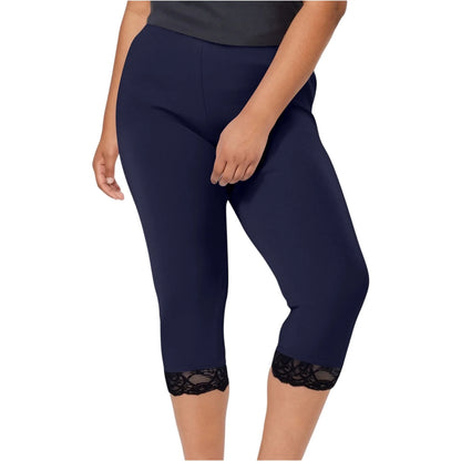 Plus size yoga pants women's fashion large solid color lace splicing bottom pants with elastic waist sports cropped pants