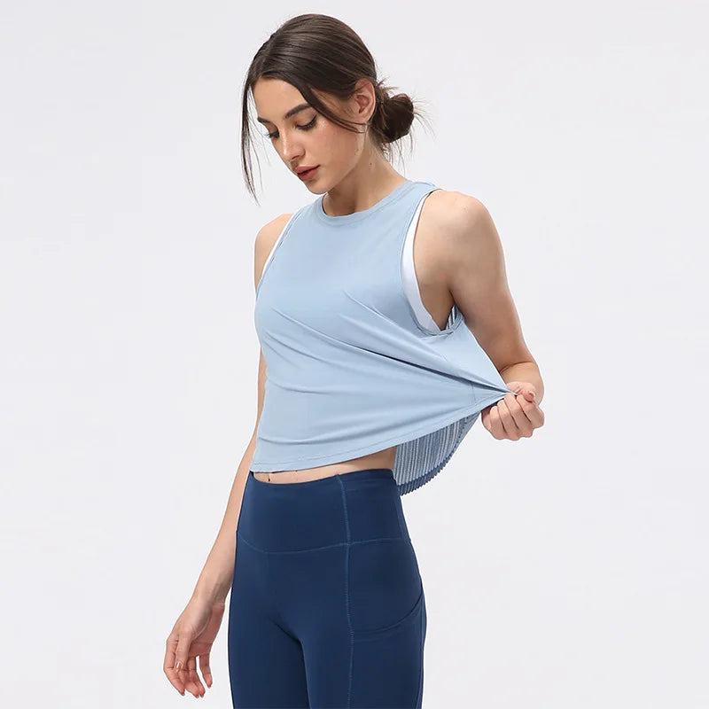 Summer Women's Yoga Shirt Sexy Sleeveless Mesh T-Shirt Sport Top Cover Up Quick Dry Gym Clothes Running Fitness Sportswear