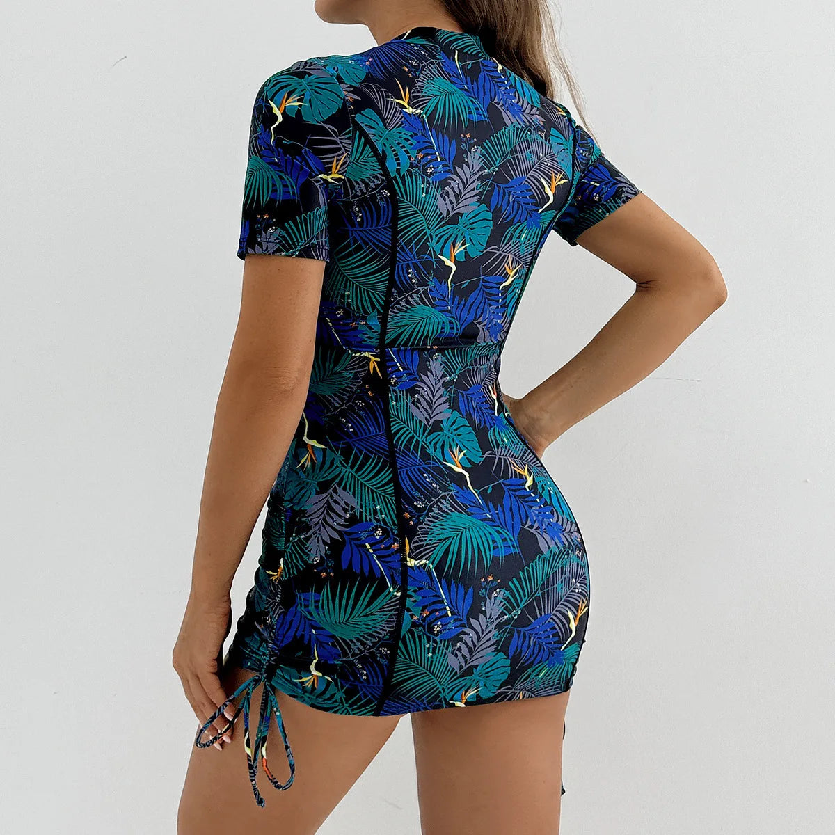 Floral Women Swimsuits Sun Protection Female Short Sleeves Swimwear Surfing Sports Pool Beachwear Two-Piece Bathing Suits