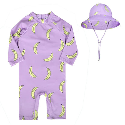 Baby Swimsuit One-Piece Bathing Suit Boy with Sun Cap UPF50 UV Protection Long Sleeve Dinosaur Children's Swimwear for Toddler
