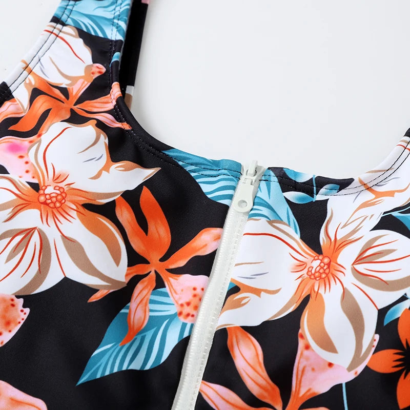 Multi Designs Color Printed Zipper Swimsuit One Piece Swimwear Women Floral Bathers Bathing Swimming Swim Suit Female Beachwear